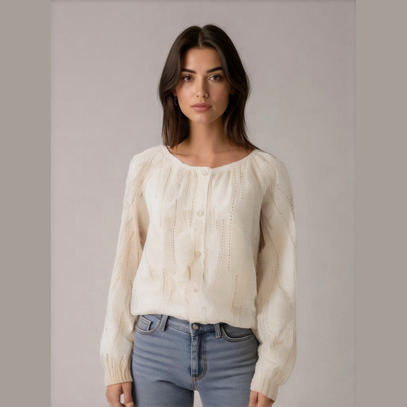 Ophelia Roe Tops - Women's Ophelia Roe Blouse, Size M, Beige